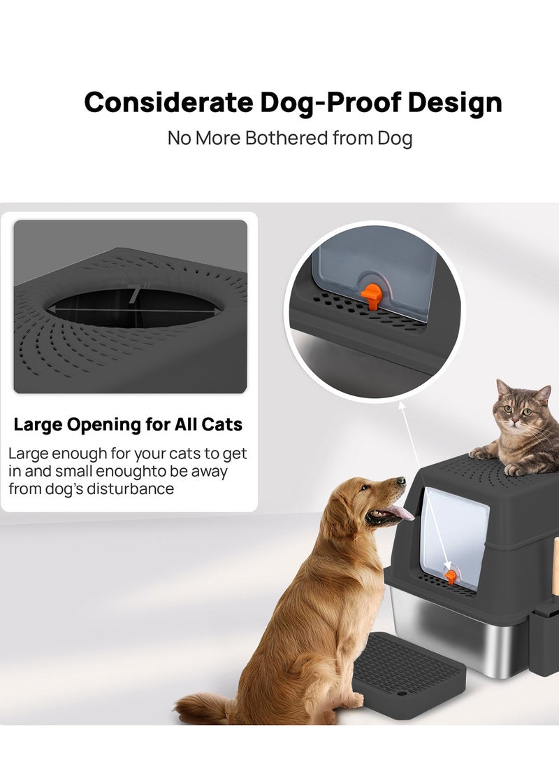 Kidle - Cat Litter Box with Lid Extra Large Litter Box for Big Cats Metal Litter Pan Tray with High Wall Sides Enclosure, Non-Sticky, Anti-Leakage, Easy Cleaning - Image 1