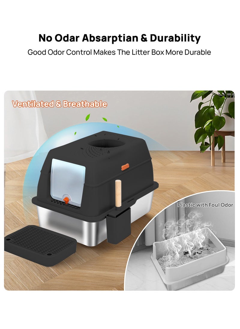 Kidle - Cat Litter Box with Lid Extra Large Litter Box for Big Cats Metal Litter Pan Tray with High Wall Sides Enclosure, Non-Sticky, Anti-Leakage, Easy Cleaning - Image 1