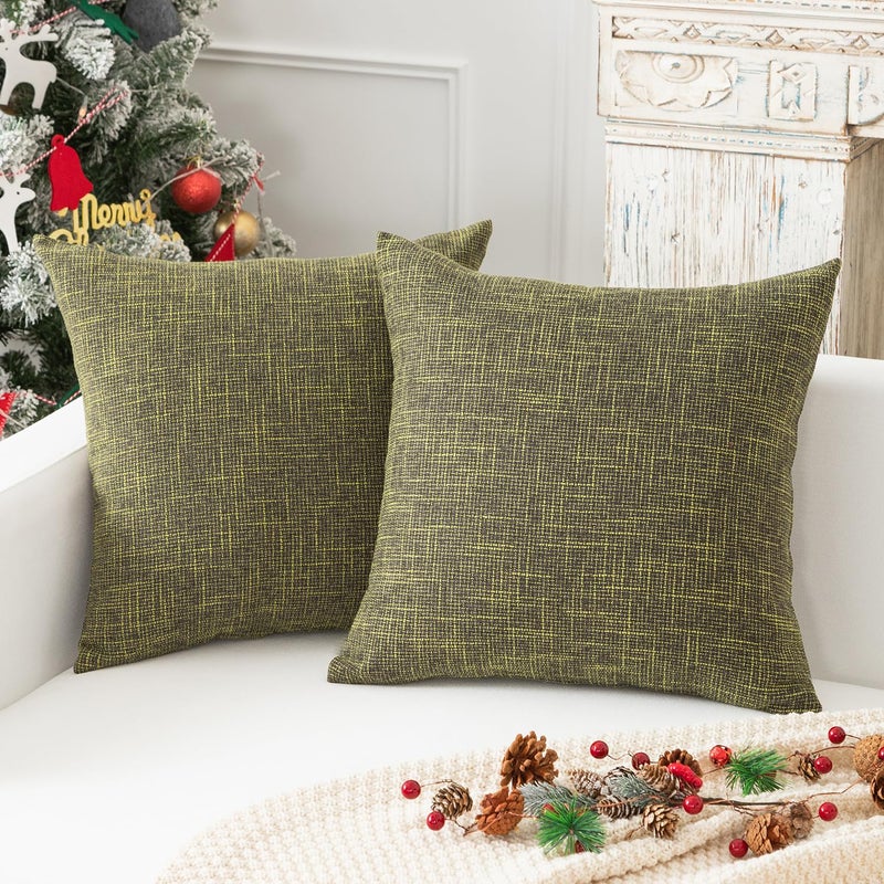 Kevin Textile Burlap Decoration Supersoft Linen Cushion Covers Square Throw Pillows Cover for Couch Set of 2 61x61 cm Peridot Green