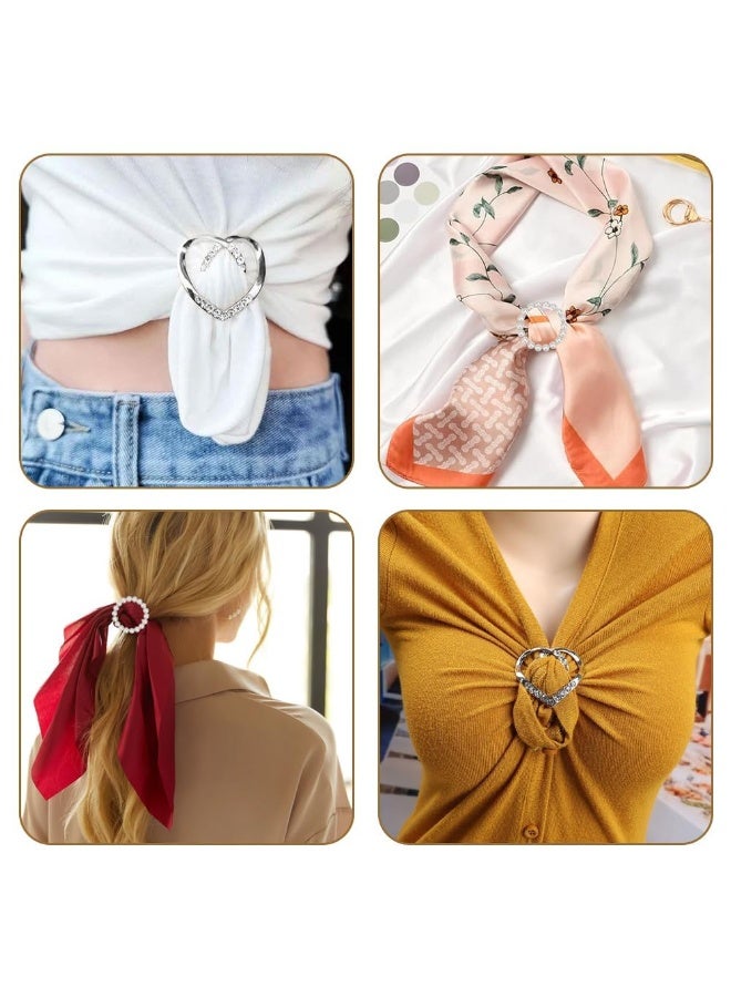 4PCS Metal Scarf Ring Clip Set Fashion Round Circle Buckle Rhinestone Pearl Scarf Rings for Women T-Shirt Dress Styling Gold Silver - Image 3