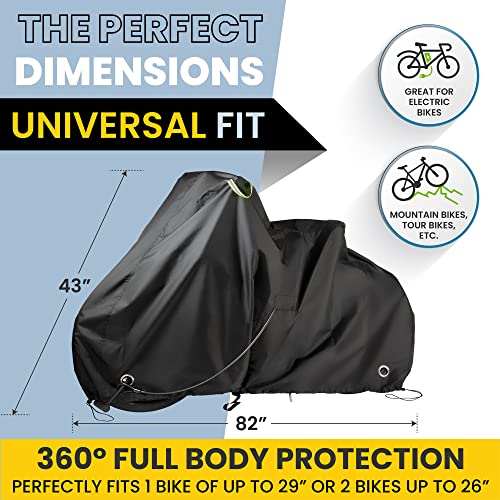 KING-A-MA-JIGS Waterproof Bicycle Cover for Outdoor Storage - Fits 1 or 2 Mountain, Road, Electric Bikes - Anti Theft Lock Holes for Frame Body & Wheels - Premium Heavy Duty Ripstop Fabric. For Rain or Snow. - Image 4