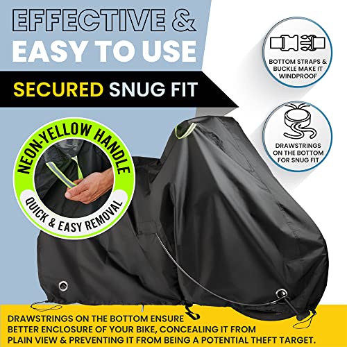 KING-A-MA-JIGS Waterproof Bicycle Cover for Outdoor Storage - Fits 1 or 2 Mountain, Road, Electric Bikes - Anti Theft Lock Holes for Frame Body & Wheels - Premium Heavy Duty Ripstop Fabric. For Rain or Snow. - Image 5