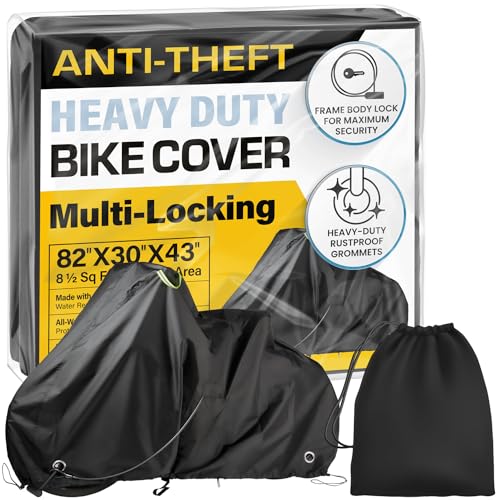 KING-A-MA-JIGS Waterproof Bicycle Cover for Outdoor Storage - Fits 1 or 2 Mountain, Road, Electric Bikes - Anti Theft Lock Holes for Frame Body & Wheels - Premium Heavy Duty Ripstop Fabric. For Rain or Snow. - Image 1