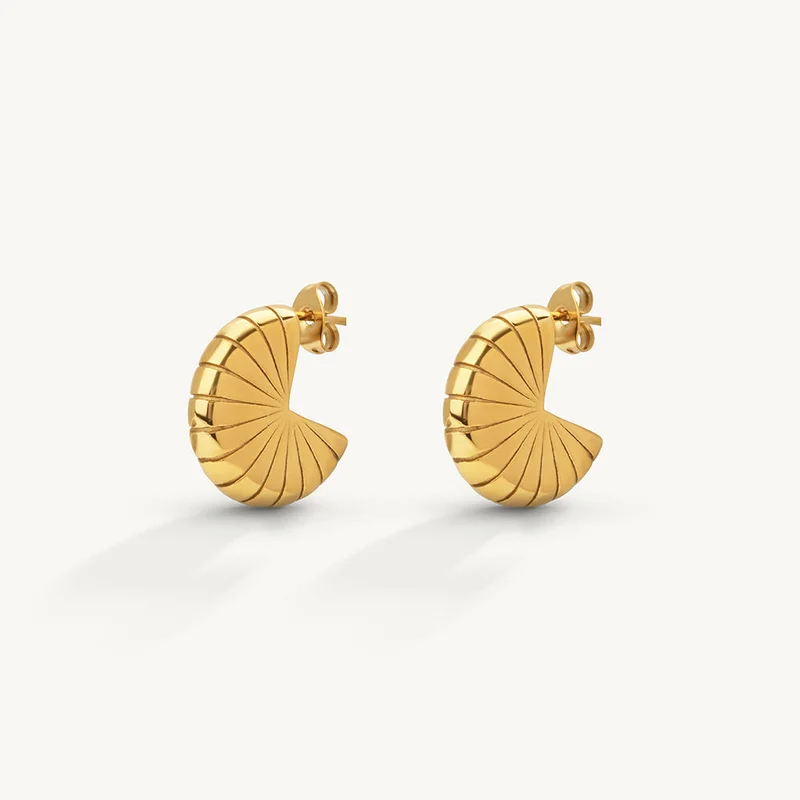 بالموناس 18K Gold Tone Plated Chic Fan Style Stud Earrings For Women - Waterproof & Anti-Tarnish