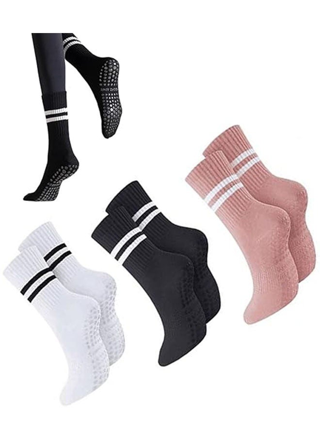 3 Pairs Yoga Socks for Women, Pilates Anti Slip Socks, Soft and Durable, Non Slip Socks for Pilates, Yoga, Ballet, Dance, Black, White, Pink - Image 1