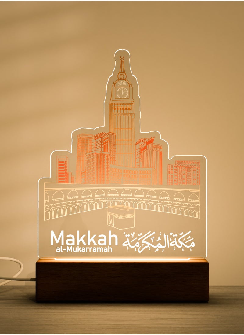 GALADUNE LED Acrylic Night Light, Orange Mecca Clock Tower, Suitable for Ramadan and Islamic Celebrations, Home Decor, Cafe Decor, Night Lighting  - Image 1