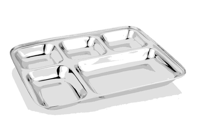 Vinod Stainless Steel Square Edges Mess Tray with 5 CompartmentSteel ThaliLunch Dinner PlateBhojan Thali 2Pcs - Image 2