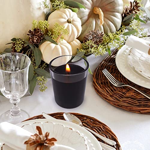 BERYSCEN Set of 4 Black Votive Candles for Halloween Pumpkin, Clear Glass Filled Unscented Soy Wax Candle for Dinner, Parties, Home Decorations and DIY - Image 4