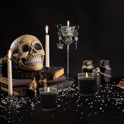 BERYSCEN Set of 4 Black Votive Candles for Halloween Pumpkin, Clear Glass Filled Unscented Soy Wax Candle for Dinner, Parties, Home Decorations and DIY - Image 2