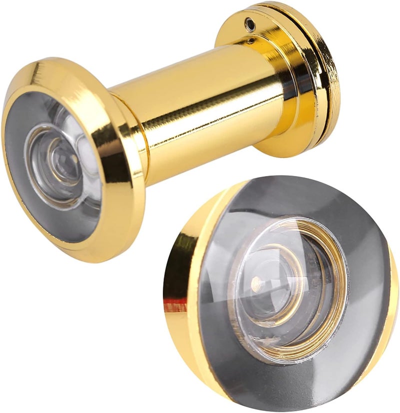 Door Viewer Peephole with Privacy Cover, Brass Housing, Wide Angle View, Gold (50-75 mm (200 degree)) - Image 1