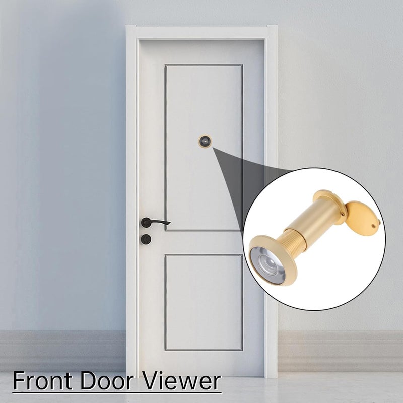 Door Viewer Peephole with Privacy Cover, Brass Housing, Wide Angle View, Gold (50-75 mm (200 degree)) - Image 4