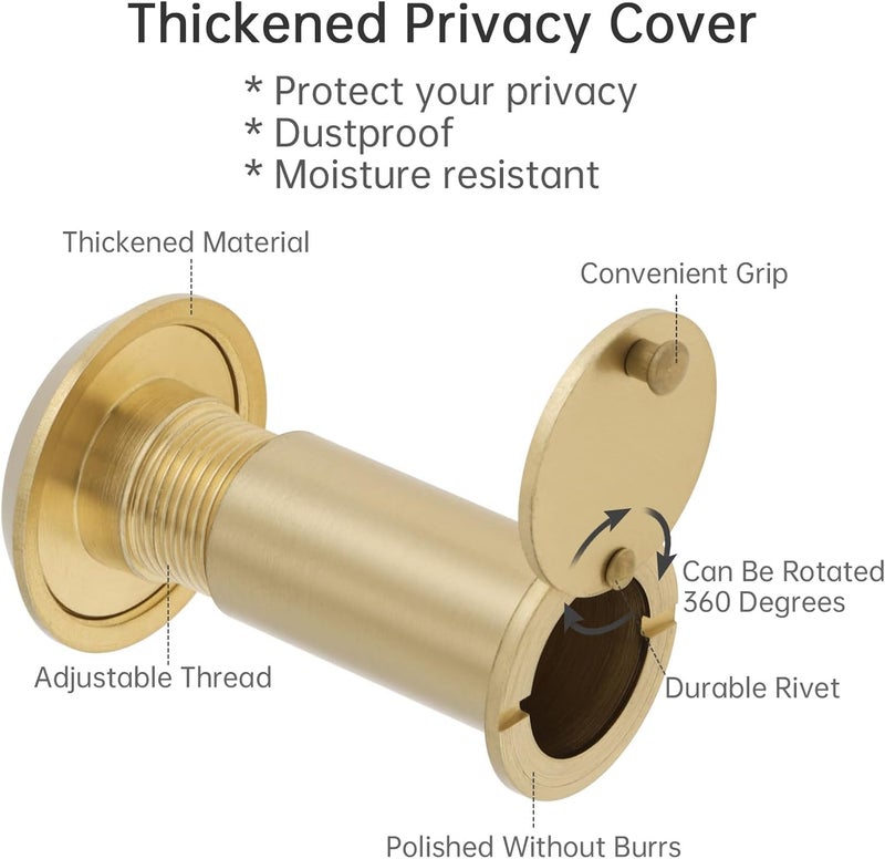 Door Viewer Peephole with Privacy Cover, Brass Housing, Wide Angle View, Gold (50-75 mm (200 degree)) - Image 3
