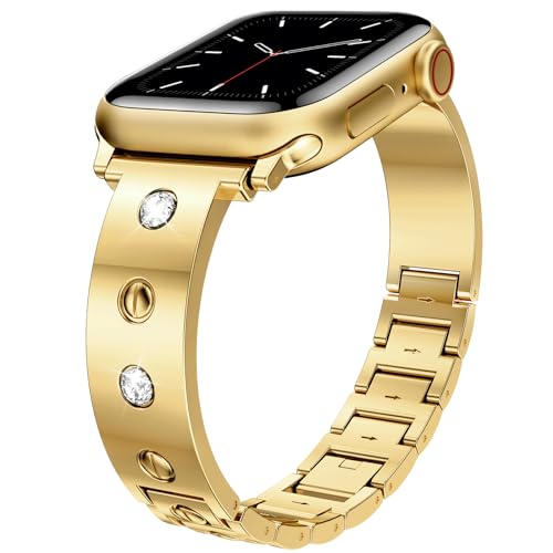 Mosonio Dressy Jewelry Bracelet Bands Compatible with Apple Watch Band 42mm(S11 S10) 41mm 40mm 38mm for Women, Cute and Stylish Diamond Metal Strap for iWatch Series 11 10 9 8 7 6 5 4 3 2 1 (Gold) - Image 2