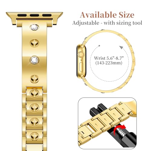 Mosonio Dressy Jewelry Bracelet Bands Compatible with Apple Watch Band 42mm(S11 S10) 41mm 40mm 38mm for Women, Cute and Stylish Diamond Metal Strap for iWatch Series 11 10 9 8 7 6 5 4 3 2 1 (Gold) - Image 5