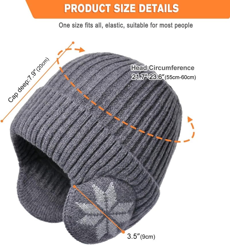 Infispace Men & Women Fur Lined Winter Knitted Beanie with Earflap| Snow Skullies Hat Outdoor Coldproof Ear Protection Wool Cap - Image 3