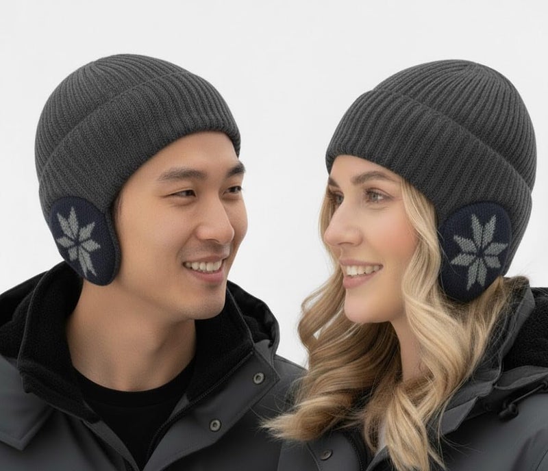 Infispace Men & Women Fur Lined Winter Knitted Beanie with Earflap| Snow Skullies Hat Outdoor Coldproof Ear Protection Wool Cap - Image 4