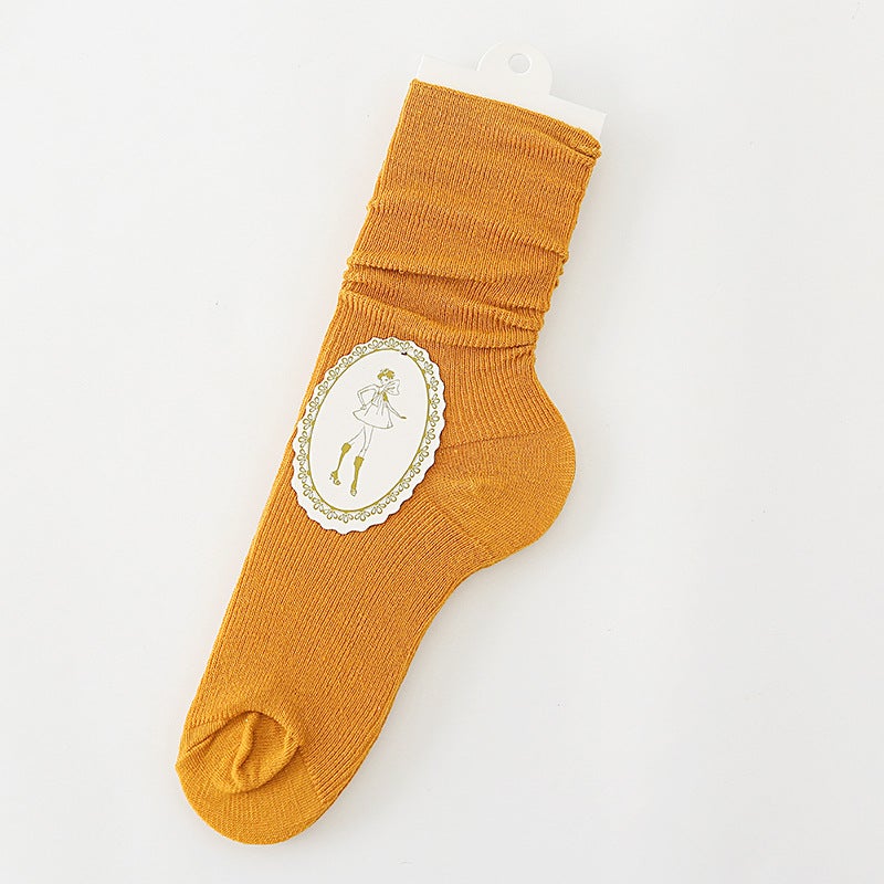 Retro Striped Crew Socks Autumn Winter Ginger yellow 