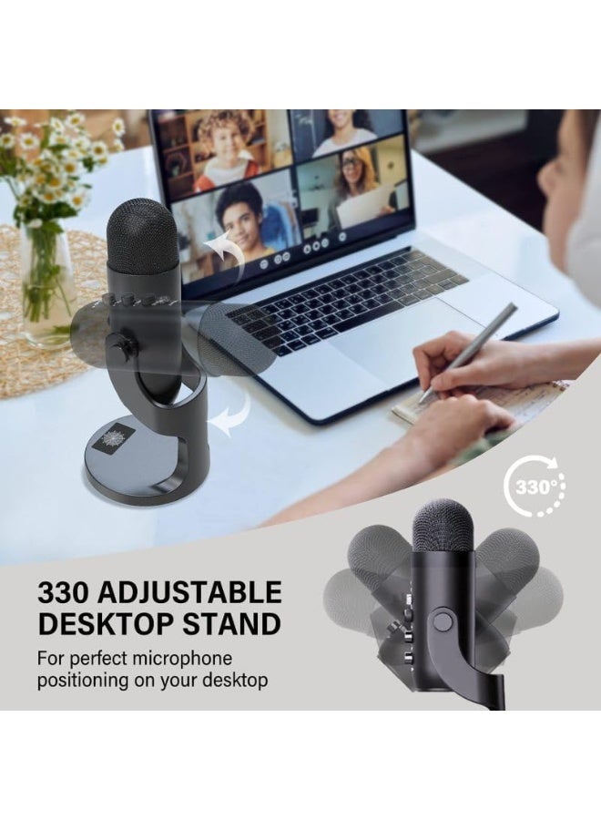 جيه ماري USB Podcast Microphone for PC, Laptop & Mobile, Professional Condenser Mic with Gain & Reverb Control, One-Touch Mute, Zero-Latency Headphone Monitoring, Hypercardioid Pickup, 330° Adjustable Stand, Plug & Play, Ideal for Podcasting, Streaming, Voiceovers, and Online Classes - Image 4