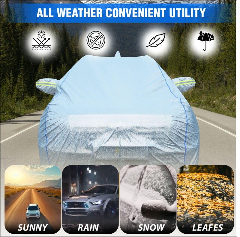 YEARWELL Car Body Cover for Toyota Glanza, 100% Waterproof, Heat-Resistant with Mirror & Antenna Pockets, Soft Cotton Lining, Triple Stitched, Piping & Reflector (Reflective Silver) - Image 2