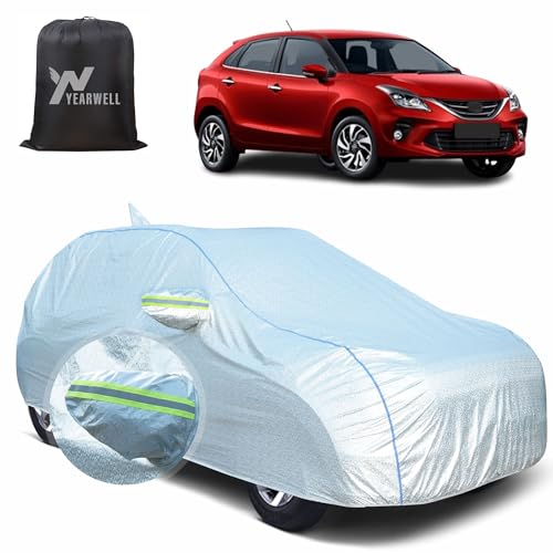 YEARWELL Car Body Cover for Toyota Glanza, 100% Waterproof, Heat-Resistant with Mirror & Antenna Pockets, Soft Cotton Lining, Triple Stitched, Piping & Reflector (Reflective Silver) - Image 1