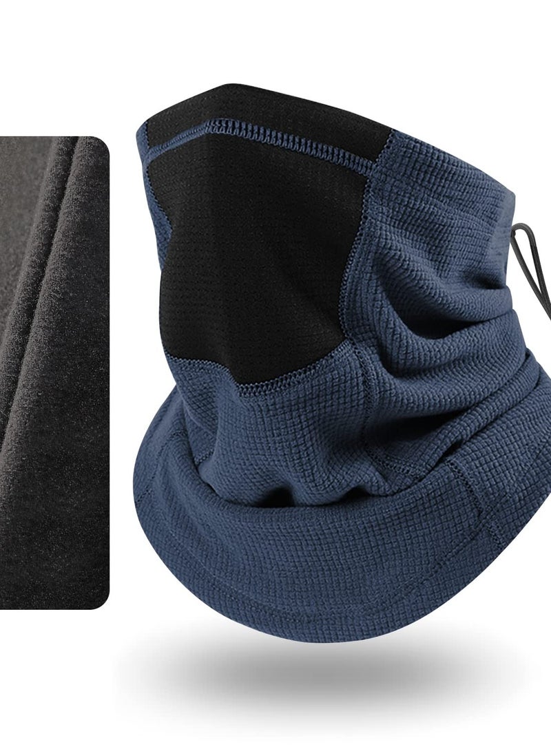 Thick Neck Warmer Gaiter Tube Scarf with Drawstring Plaid Fleece Breathable Windproof Face Mask for Men and Women - Image 1