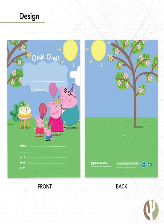 ديزرت كاكتوس بطاقات دعوة عيد ميلاد سعيد بتصميم صبار صحراوي لشخصية بيبا بيج، 10 بطاقات مع أظرف، لحفلات الأولاد والبنات والأطفال (النمط أ) - Image 4
