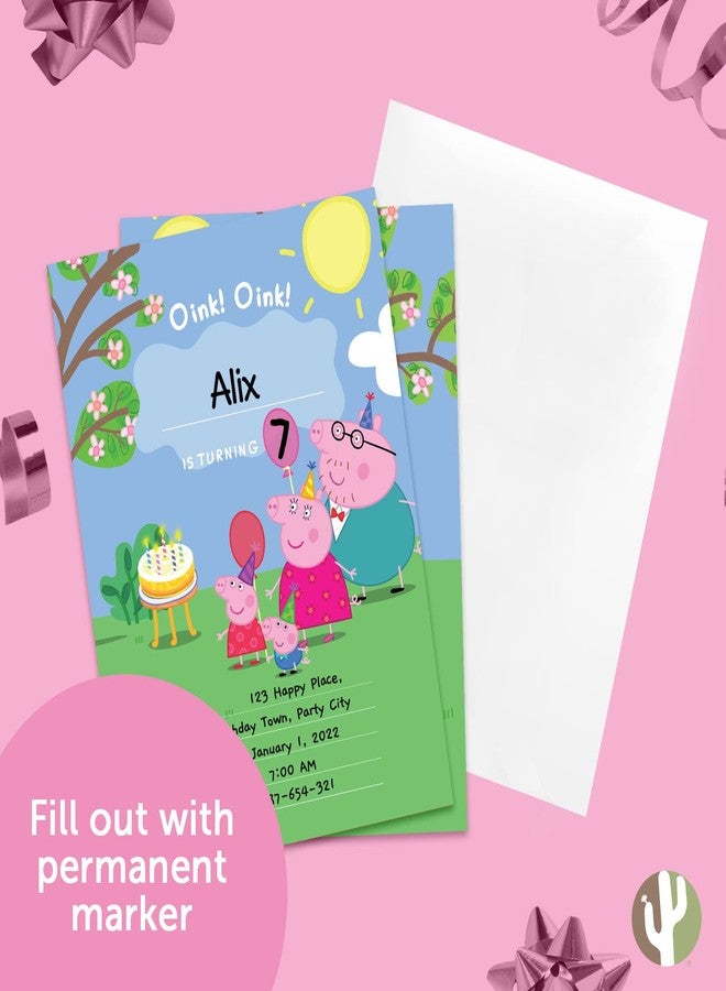 ديزرت كاكتوس بطاقات دعوة عيد ميلاد سعيد بتصميم صبار صحراوي لشخصية بيبا بيج، 10 بطاقات مع أظرف، لحفلات الأولاد والبنات والأطفال (النمط أ) - Image 5