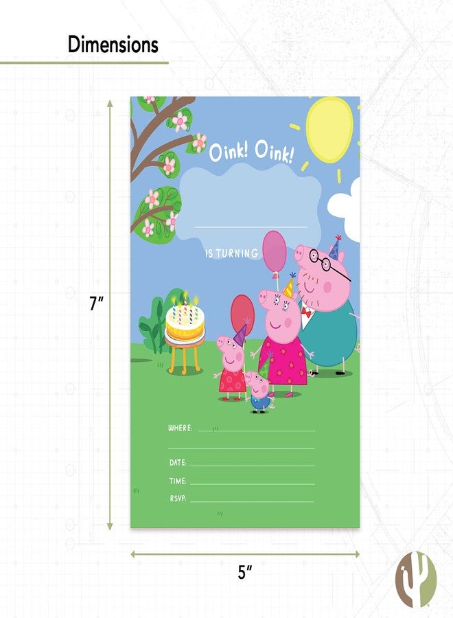 ديزرت كاكتوس بطاقات دعوة عيد ميلاد سعيد بتصميم صبار صحراوي لشخصية بيبا بيج، 10 بطاقات مع أظرف، لحفلات الأولاد والبنات والأطفال (النمط أ) - Image 3