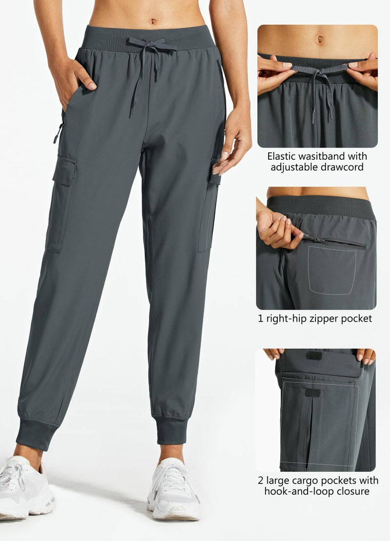 Libin Women's Cargo Joggers Lightweight Quick Dry Hiking Pants Athletic Lounge Casual Travel Tall, Steel Gray L - Image 4