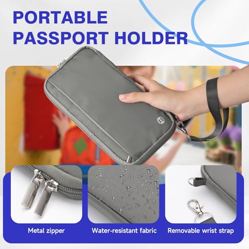 WALNEW Passport Holder Travel Family for 10, RFID-Blocking Wallet and Document Organizer Passports with Zipper, for Cards, Boarding Passes, Money, Tickets, Travel Essentials, Gray - Image 3