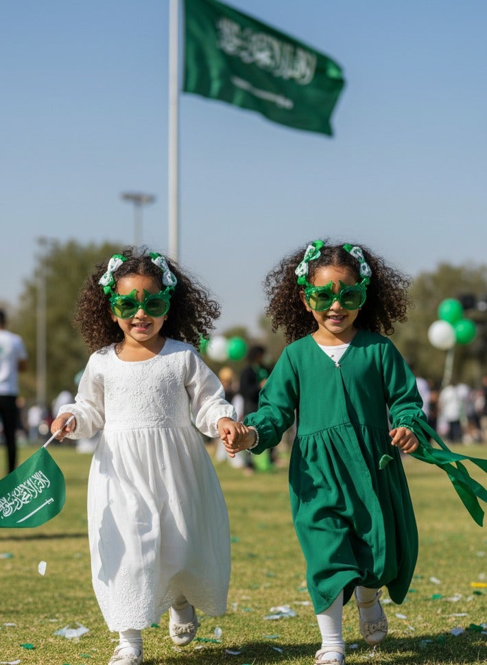 مجموعة إكسسوارات اليوم الوطني السعودي للأطفال: 4 قطع من مشابك الشعر والنظارات الشمسية | ألوان علم المملكة العربية السعودية الأخضر والأبيض | مثالية للاحتفالات والمرح - Image 3