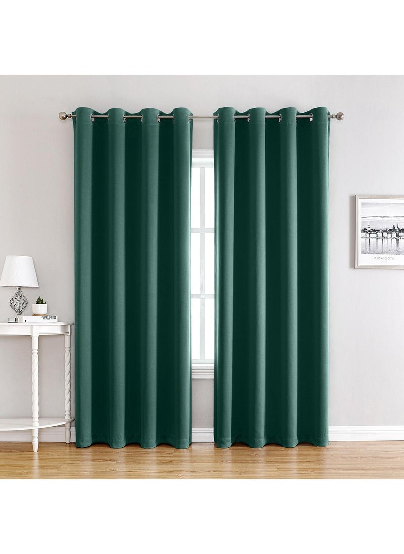 Bluejw - 2-Piece Solid Color Blackout Outdoor Curtains Dark Green - Image 1