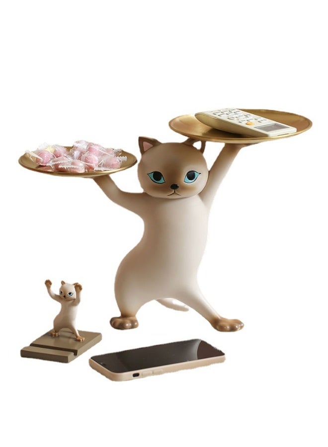 هومستر ديكور عصري علبة تخزين مفتاح حامل تمثال قطة مضحكة مع علبة تخزين ، منحوتات حلوى مفتاح صحن لطيف لغرفة المعيشة ، مكتب ومدخل ، هدية مناسبة لمحبي القطط - Image 5