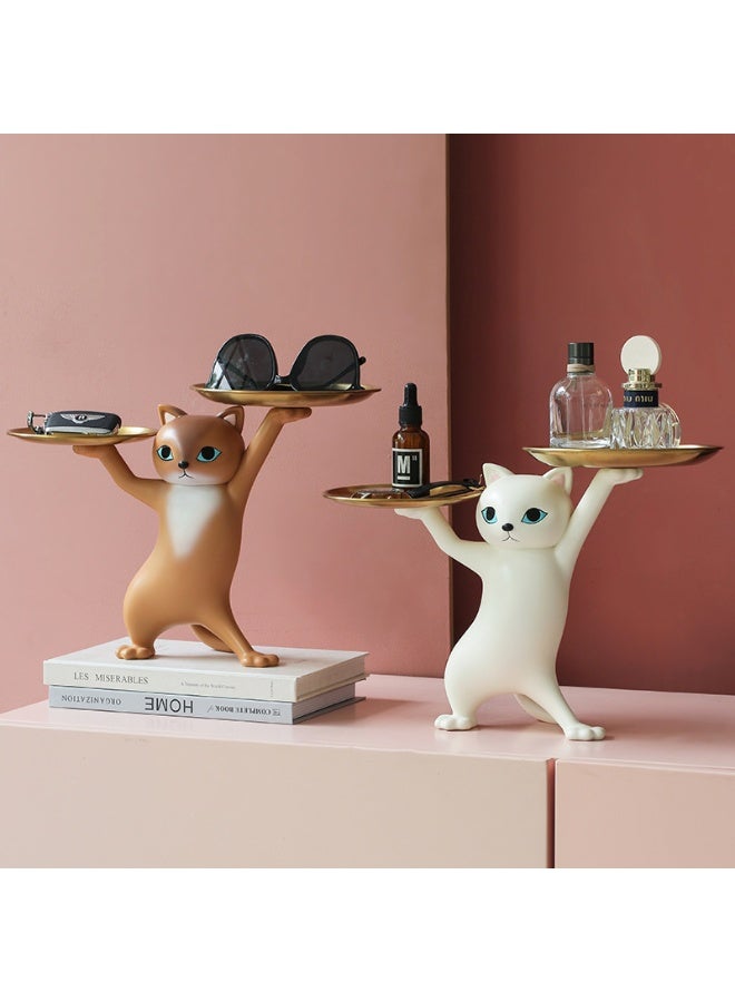 هومستر ديكور عصري علبة تخزين مفتاح حامل تمثال قطة مضحكة مع علبة تخزين ، منحوتات حلوى مفتاح صحن لطيف لغرفة المعيشة ، مكتب ومدخل ، هدية مناسبة لمحبي القطط - Image 4