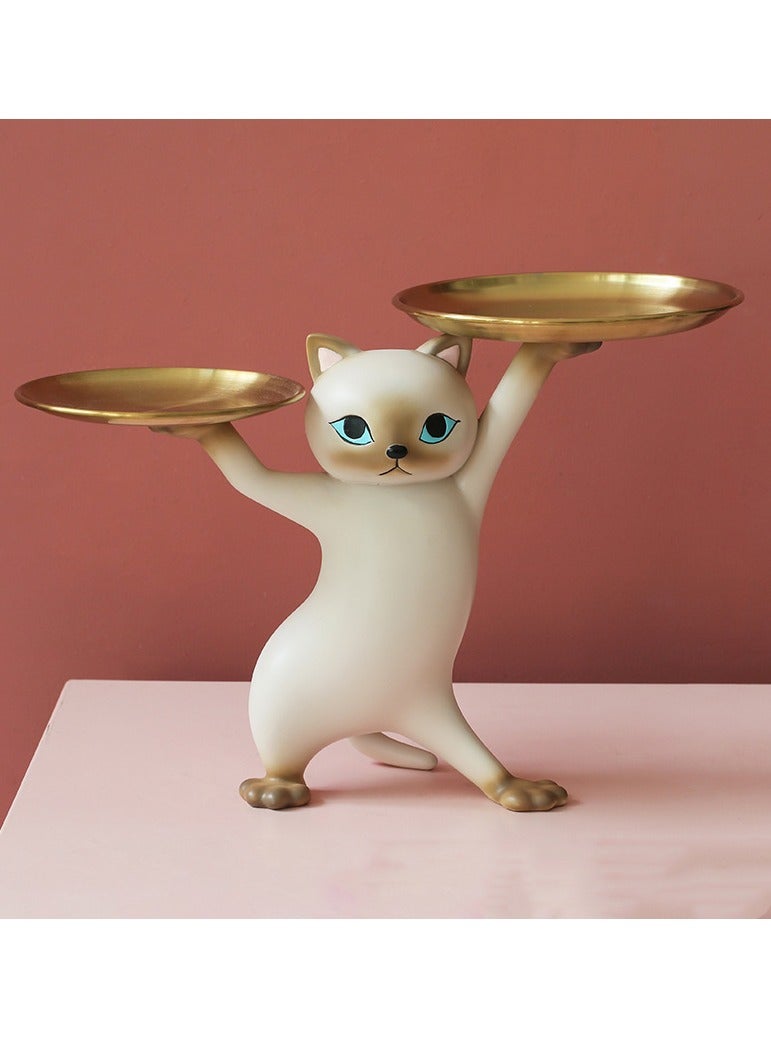 هومستر ديكور عصري علبة تخزين مفتاح حامل تمثال قطة مضحكة مع علبة تخزين ، منحوتات حلوى مفتاح صحن لطيف لغرفة المعيشة ، مكتب ومدخل ، هدية مناسبة لمحبي القطط - Image 2