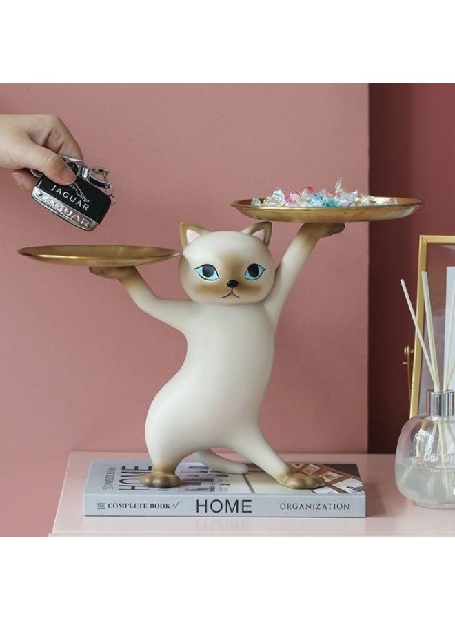 هومستر ديكور عصري علبة تخزين مفتاح حامل تمثال قطة مضحكة مع علبة تخزين ، منحوتات حلوى مفتاح صحن لطيف لغرفة المعيشة ، مكتب ومدخل ، هدية مناسبة لمحبي القطط - Image 1