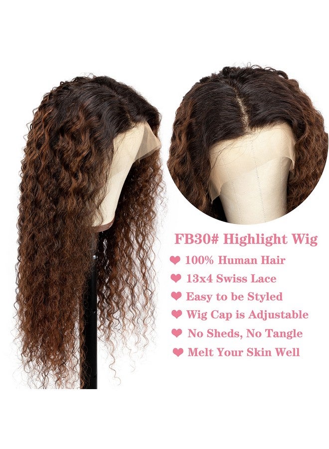 Lovenea Deep Curly 13X4 Lace Front Human Hair Wig 18 Inch Fb30 Highlight Lace Front Wigs Pre Plucked Human Hair Wigs With Baby Hair 180% Density Natural Hairline (18 Inch) - Image 4