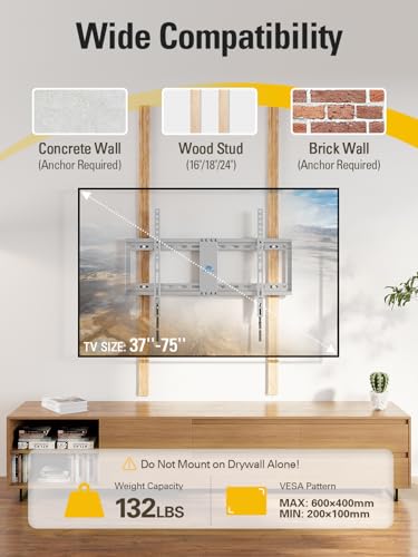Mounting Dream TV Wall Mount for Most 37-75 Inch Televisions, Universal Tilt TV Mount Fits 16", 18", 24" Studs, Max VESA 600x400mm, 132lbs, Low Profile Flat Wall Mount Bracket, MD2968-LK - Image 3