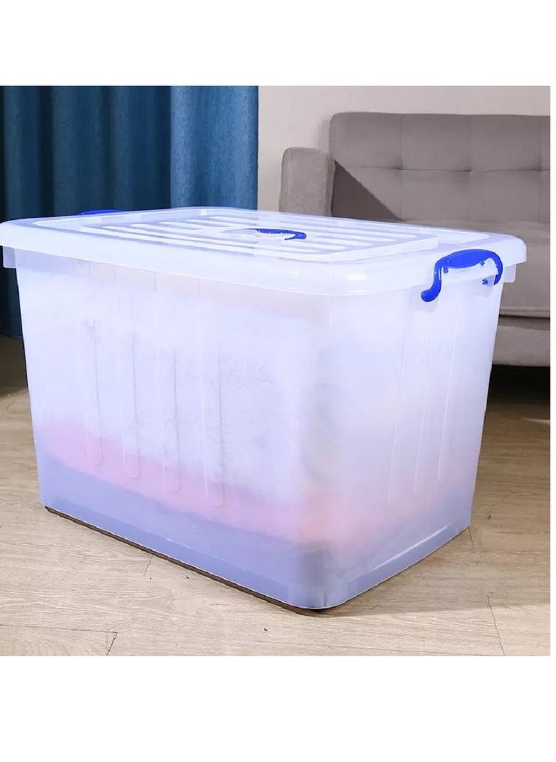 Generic Transparent plastic storage container with lid and handles, green, 160 litres 
