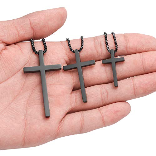M MOOHAM Stainless Steel Cross Pendant Necklaces for Men Pendant Chain 24 Inch Black, Christian Religious Baptism Gifts Jewelry for Teenage - Image 4