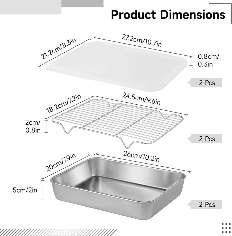 2-Piece Baking Tray Set with Airtight Lids & Cooling Racks, Rectangular Stainless Steel Roasting Pans for Oven Use - Image 5
