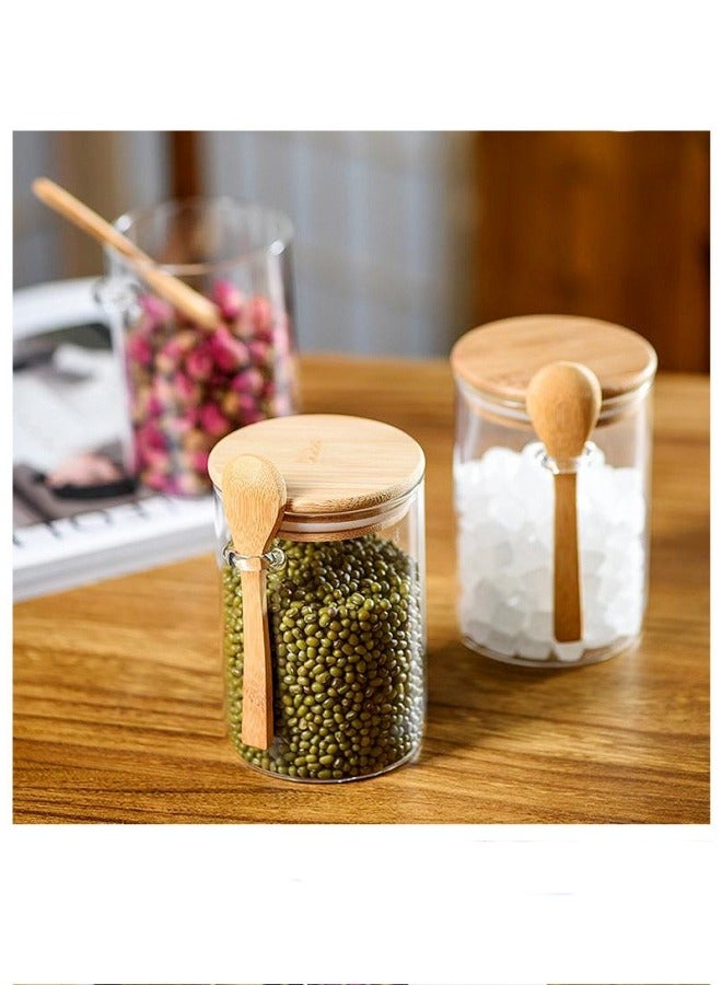 ميكسد 8 قطع مختومة زجاج البورسليكات الخيزران وعاء التوابل ، مع غطاء من الخيزران ، الخيزران ملعقة ، حلوى ، والتوابل ، حبوب البن ، والتوابل - Image 4