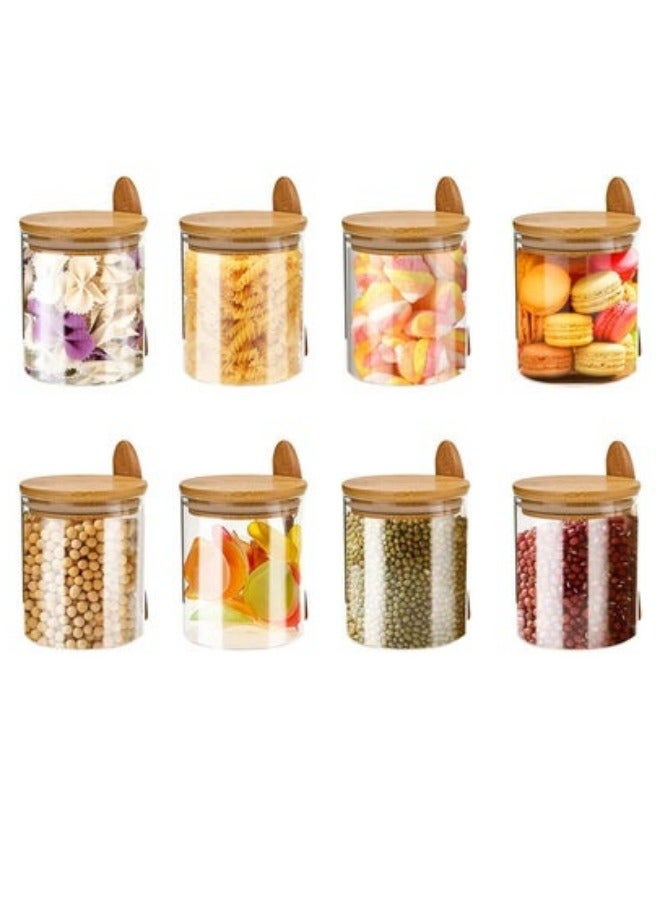 ميكسد 8 قطع مختومة زجاج البورسليكات الخيزران وعاء التوابل ، مع غطاء من الخيزران ، الخيزران ملعقة ، حلوى ، والتوابل ، حبوب البن ، والتوابل - Image 1