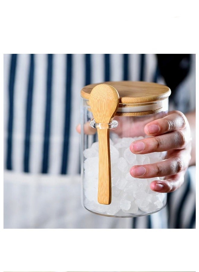 ميكسد 8 قطع مختومة زجاج البورسليكات الخيزران وعاء التوابل ، مع غطاء من الخيزران ، الخيزران ملعقة ، حلوى ، والتوابل ، حبوب البن ، والتوابل - Image 5