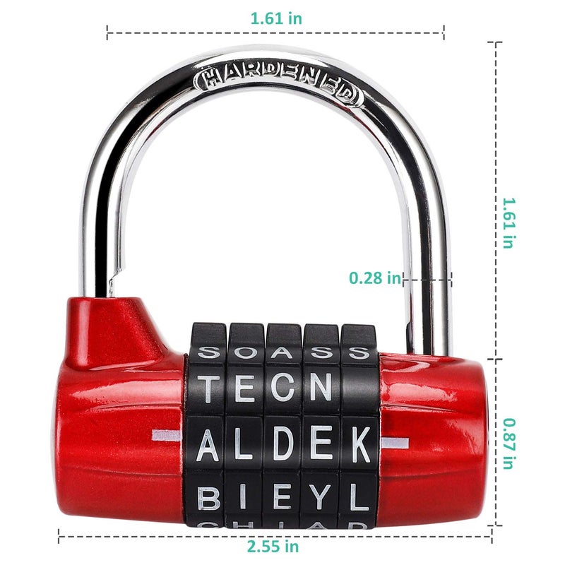 Cluckyu Gym Locker Lock,5 Letter Heavy Duty Alloy Padlock Password Sturdy Security Padlock-Easy to Set Your Own Keyless Resettable Combo-Red - Image 2