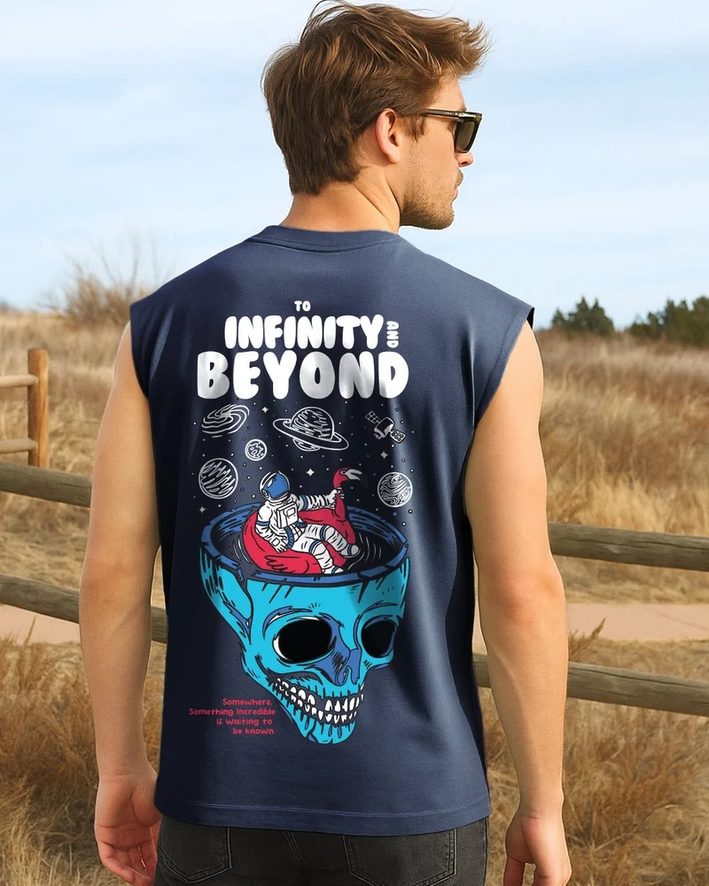 بيواكوف صديري رجالي أزرق داكن بطبعة فضاء لا نهائي بقصة واسعة