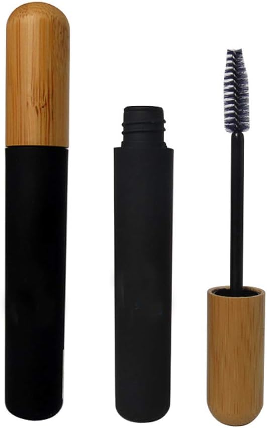 mollensiuer mollensiuer 2Pcs 6ml Refillable Empty Mascara Tube Bottles Vials Black Reusable Eyelash Cream Container Bottle with Eyelash Wand and Bamboo Cap for DIY Mascara, Travel