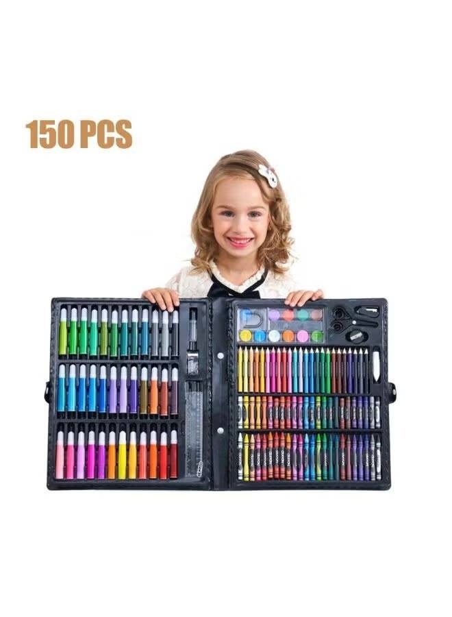 Deluxe 150 PCS Art Set for Kids & Beginners, Drawing & Painting Kit with Colored Pencils, Crayons, Markers, Watercolors & Foldable Case - Image 1
