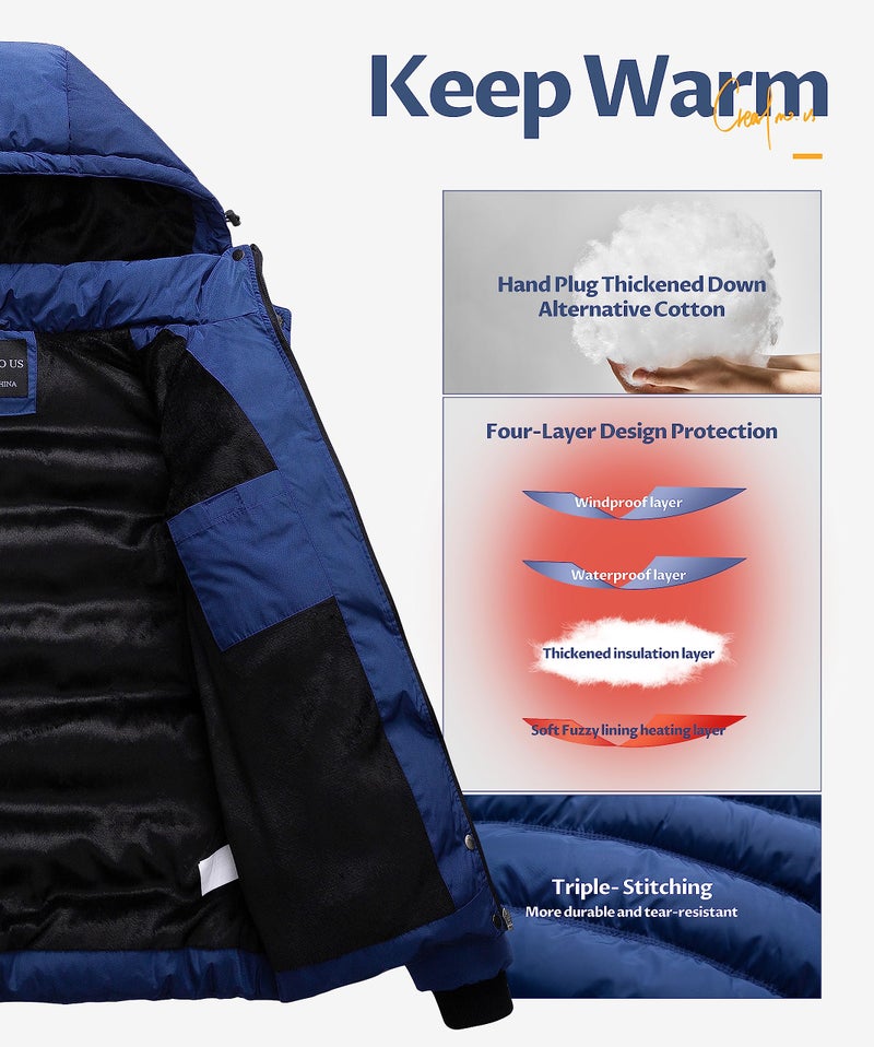 CREATMO US Women's Hooded Cold Winter Insulated Jacket Thicken Puffer Coat Warm Female Outwear Navy Blue M - Image 4