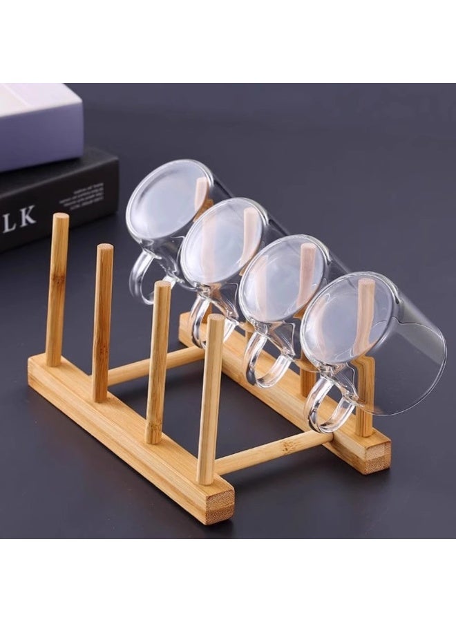 general 2pcs Wood Drain Rack and Kitchen Dish Rack 3 Grids Dish Drying Drainer Shelf for Bowl Plate Cup Storage Kitchen Cabinet Organizer for Drainboard Use - Image 2